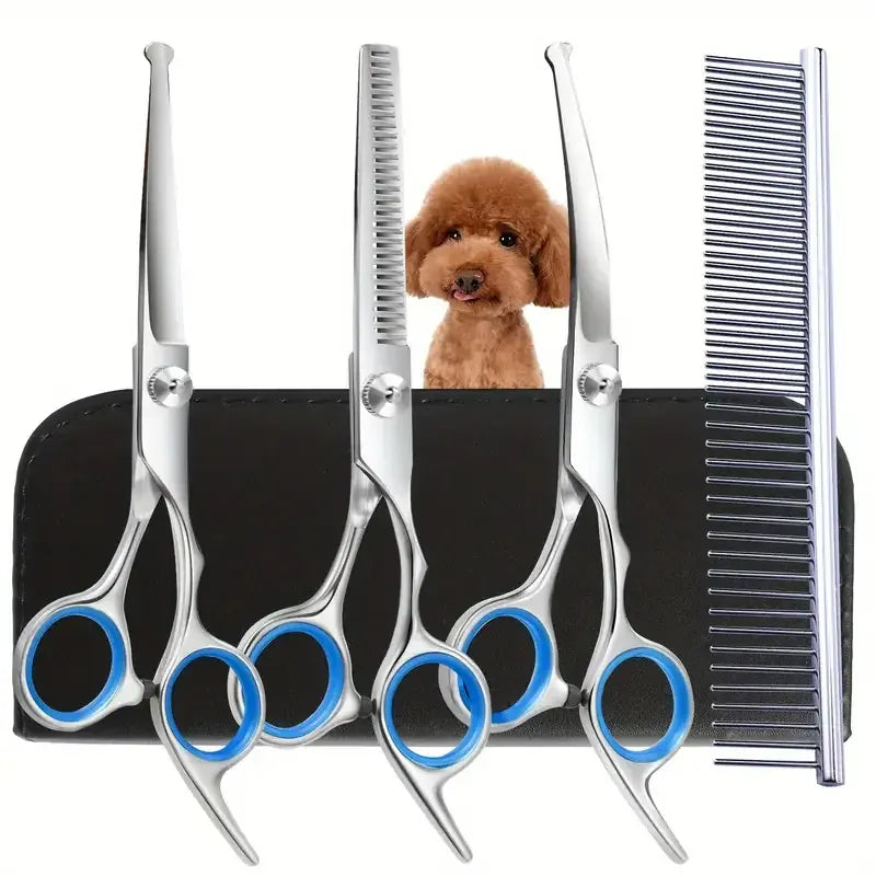 Kit ciseaux de toilettage professionnel pour chiens et chats en inox avec sécurité.