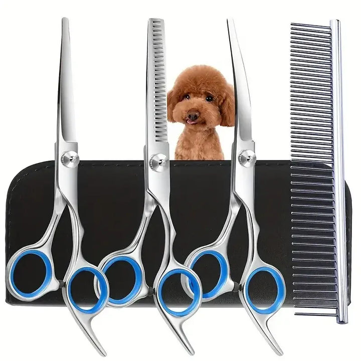 Kit complet de ciseaux professionnels pour l'entretien et le toilettage des chiens et chats en toute sécurité.