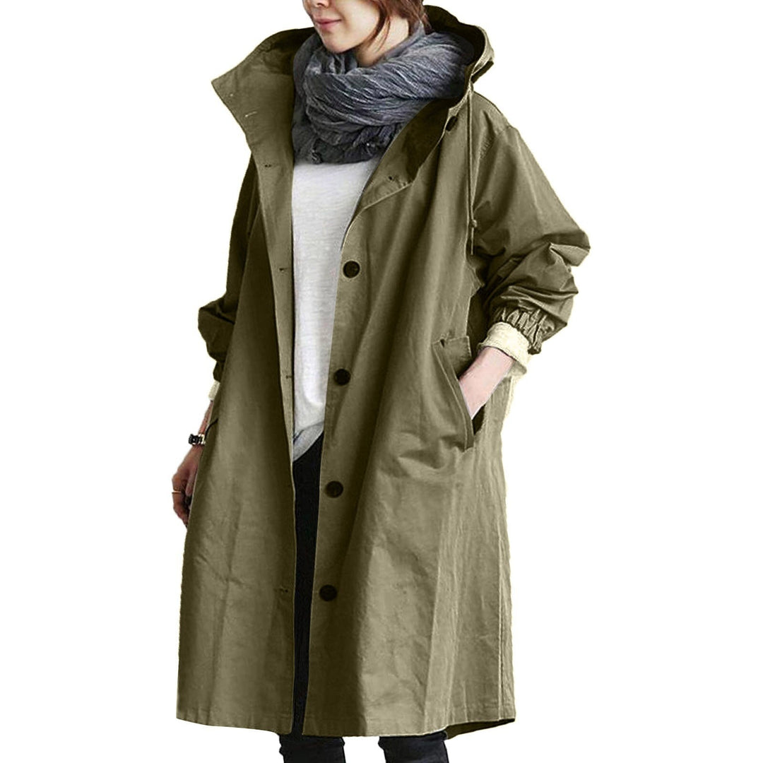 Imperméable long femme à capuche, élégant et décontracté, idéal pour la protection contre la pluie en ville.