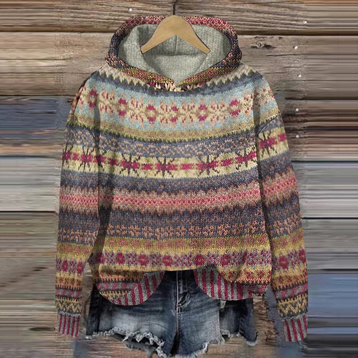 Sweat à capuche femme rétro ethnique imprimé, parfait pour un style bohème décontracté. Confortable et tendance.