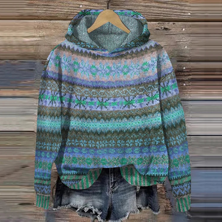 Hoodie femme confortable, style ethnique rétro pour une tenue quotidienne casual. Mode féminine décontractée et chic.