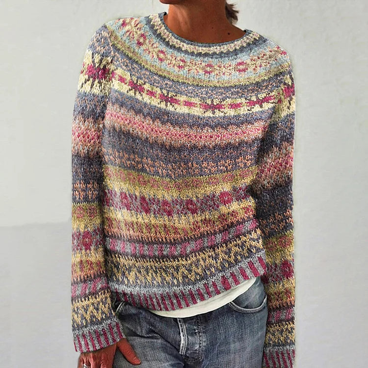 Pull femme élégant à motif ethnique pour un style bohème. Vêtement d'hiver vintage chic et confortable, parfait pour le quotidien.
