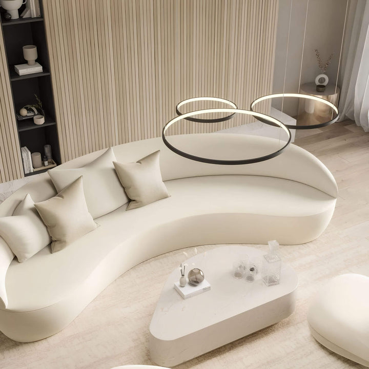 Magnifique lustre LED de plafond dimmable, design moderne et circulaire, en aluminium et acrylique.