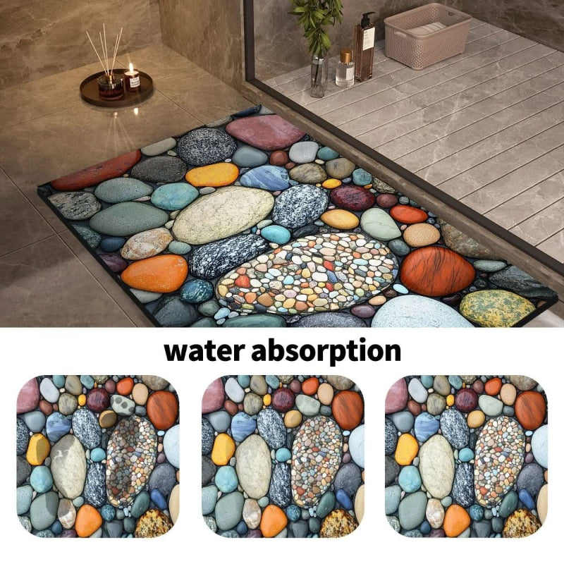 Tapis de bain en diatomée gris anthracite, offrant hygiène, confort et séchage instantané.