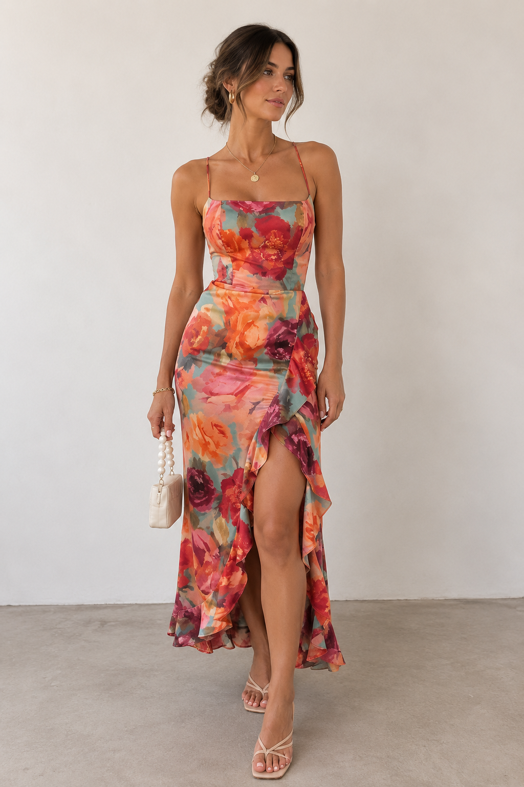 Robe longue élégante pour femme à motif floral, idéale pour l'été, mariage, fête, bal ou soirée.