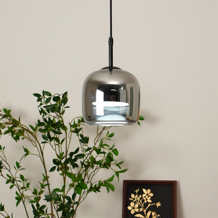 Lampe suspension Acro réglable, verre fumé gris/noir, lumière chaude pour luminaire de salon.