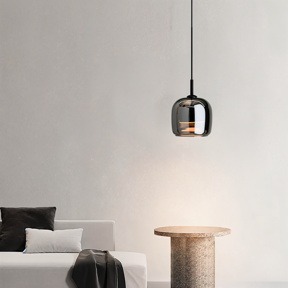 Suspension Acro, éclairage intérieur LED moderne, verre fumé noir et gris, ambiance chic.