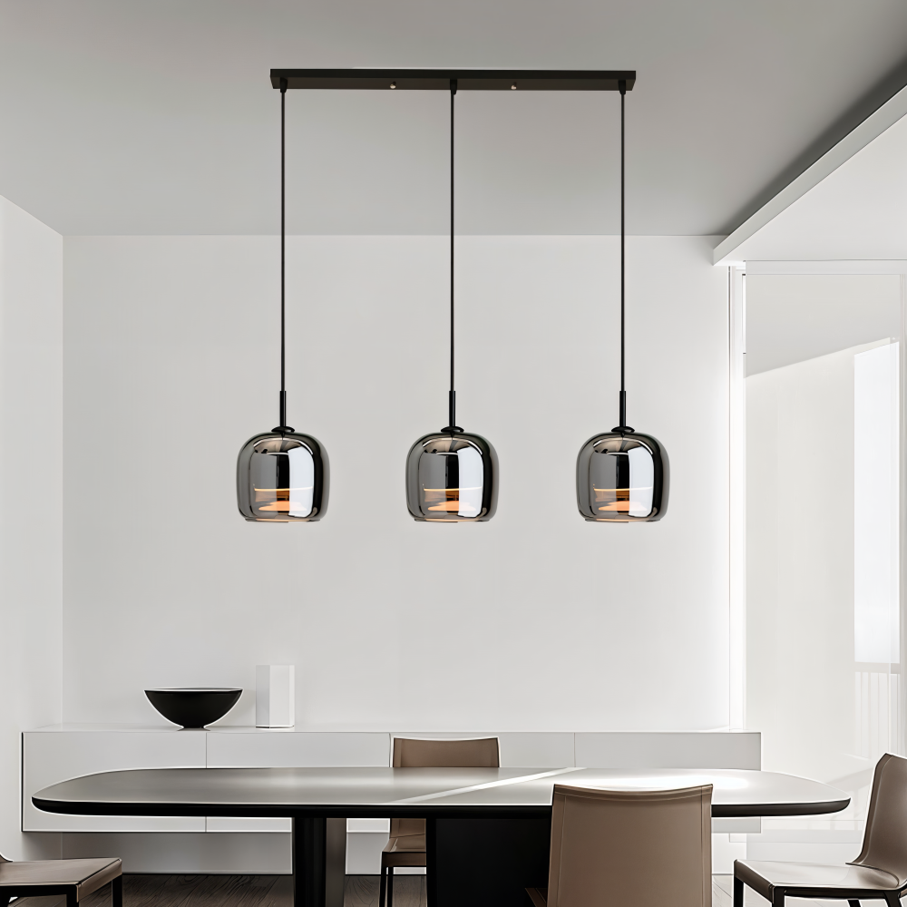 Lampe suspendue Acro en verre fumé, déco moderne pour salon, éclairage intérieur design.