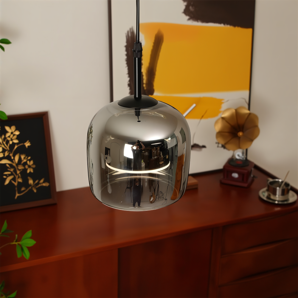 Lampe Acro, verre fumé noir/gris, éclairage intérieur, parfaite pour une déco chic et chaleureuse.