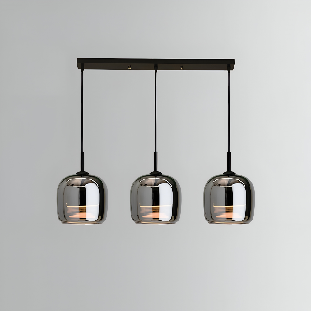 Suspension Acro, éclairage intérieur moderne, verre fumé noir et gris, pour une lumière chaude.