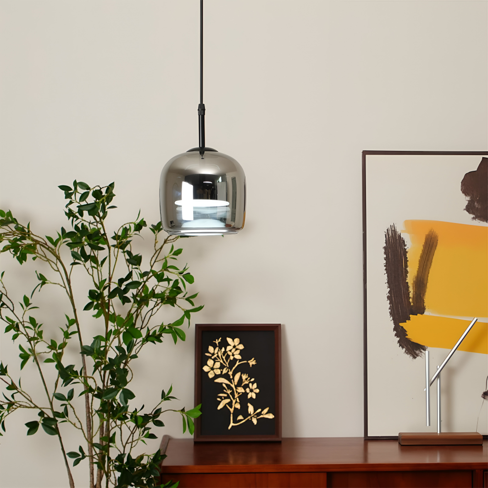 Lampe suspension Acro moderne verre noir/gris, crée une lumière d'ambiance parfaite pour salon.