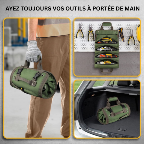Sac à outils polyvalent ForgeRoll en tissu Oxford, organisateur idéal pour le rangement d'outils de bricolage et professionnels.
