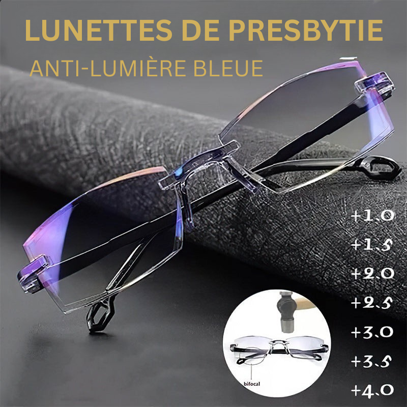 Accessoire de vision élégant : lunettes de lecture unisexe or avec verres progressifs anti-fatigue visuelle.