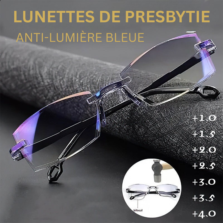 Accessoire de vision élégant : lunettes de lecture unisexe or avec verres progressifs anti-fatigue visuelle.