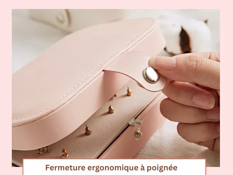 Boîte à bijoux de voyage en cuir rose, double couche, offrant une protection optimale pour vos joyaux.