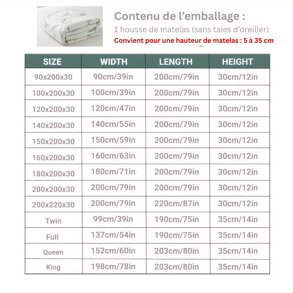 Protège-matelas bambou, apportant fraîcheur et confort. Hypoallergénique, facile d'entretien.