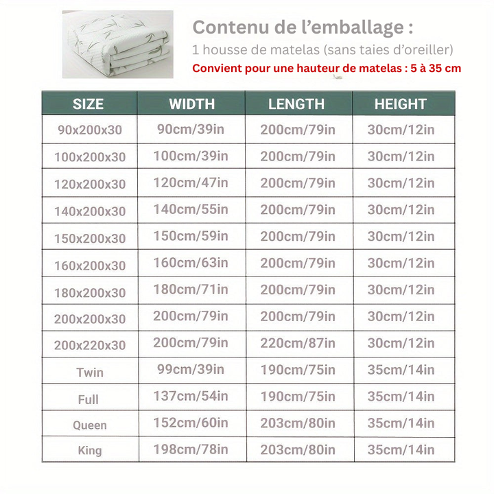 Protège-matelas bambou, apportant fraîcheur et confort. Hypoallergénique, facile d'entretien.