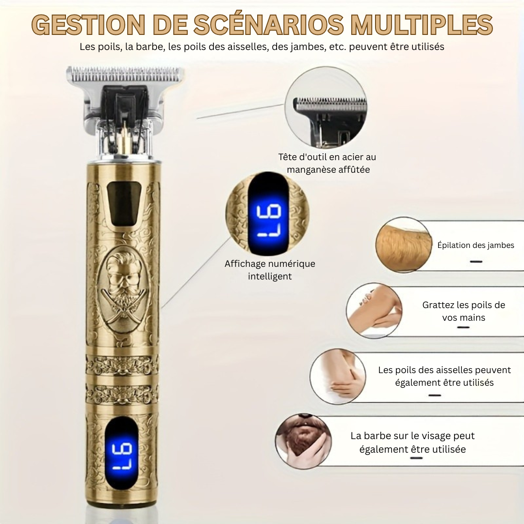Tondeuse multifonction GroomLux sans fil, lame T, parfaite pour le coiffage des cheveux et le stylisme de barbe homme.