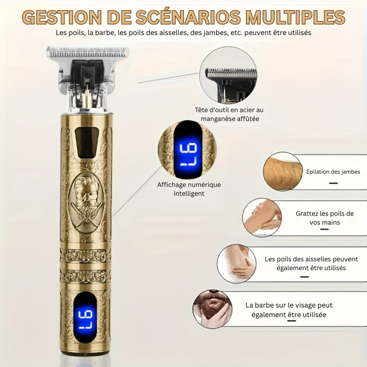 Tondeuse multifonction GroomLux sans fil, lame T, parfaite pour le coiffage des cheveux et le stylisme de barbe homme.