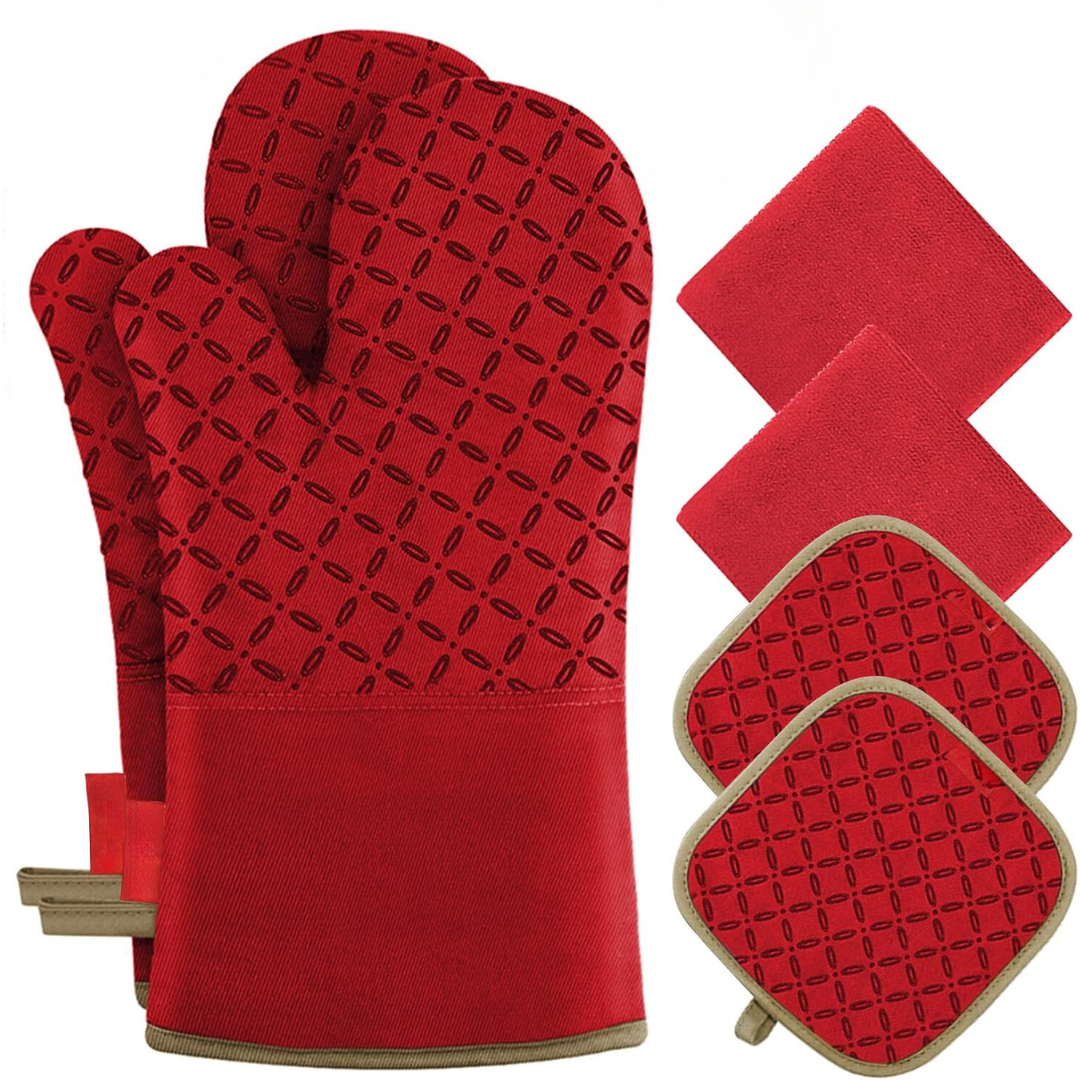 Gants de cuisine et maniques résistants à la chaleur, set de 6 pièces pour une protection optimale en cuisine.