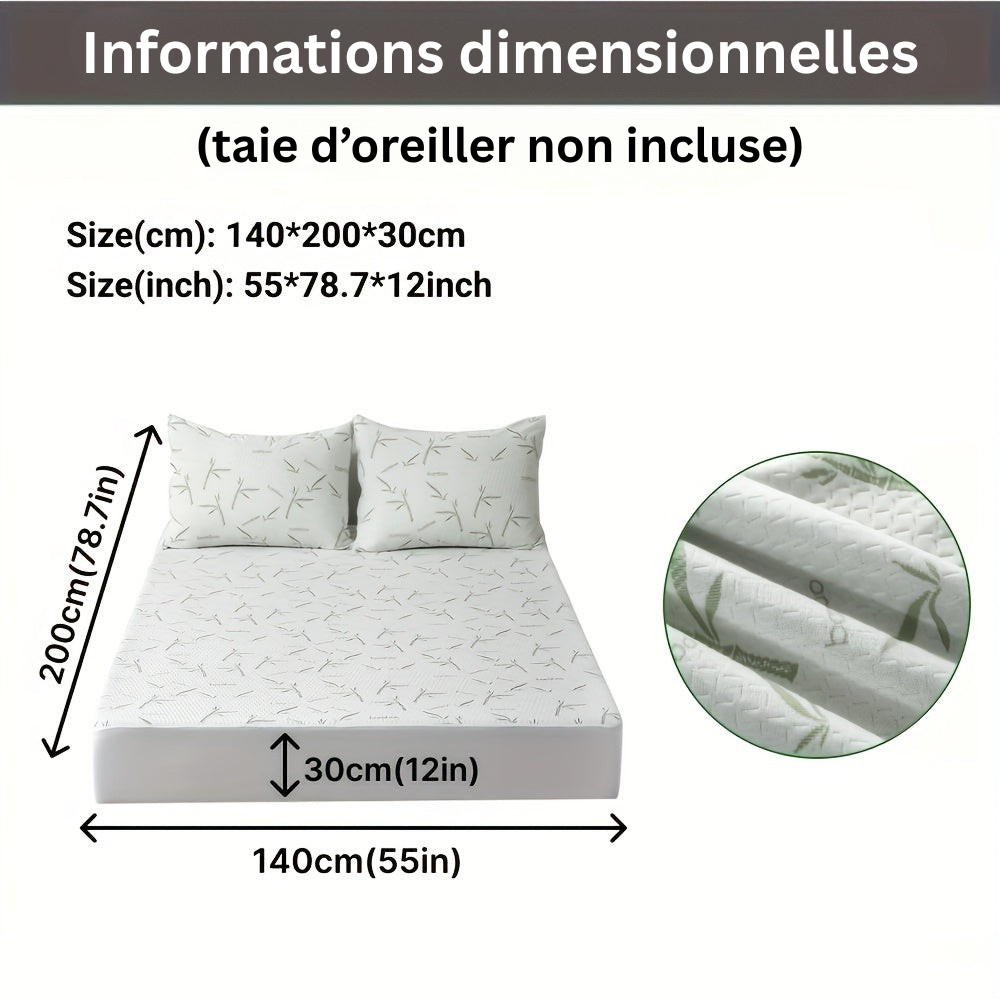 Housse de matelas respirante et rafraîchissante, en bambou, pour un confort optimal.