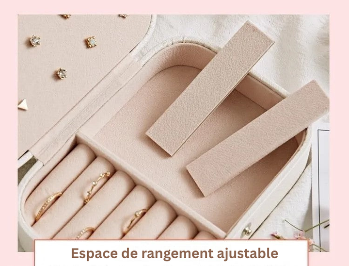 Accessoire de voyage essentiel : organisateur de bijoux portable en cuir bleu, double compartiment pratique.