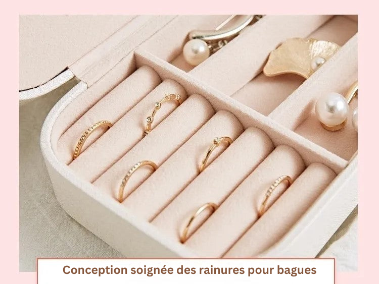 Boîte à bijoux de voyage compacte en cuir blanc, double couche, idéale pour tous vos déplacements.