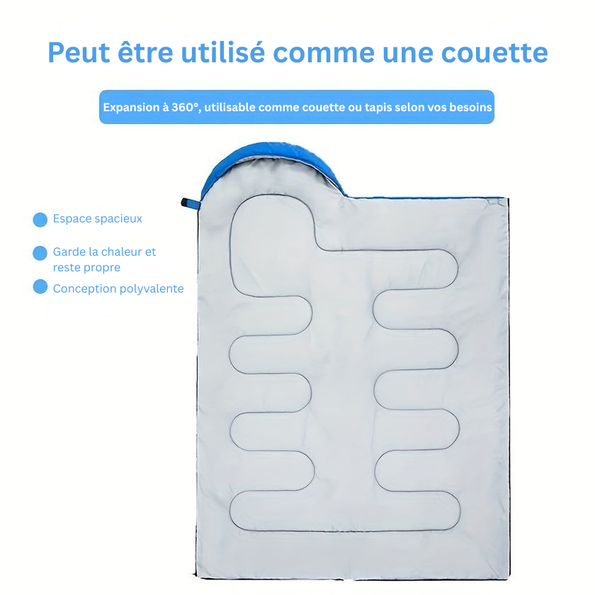 Restez au chaud avec ce sac de couchage d'hiver à capuche, essentiel pour le camping et les treks longs.