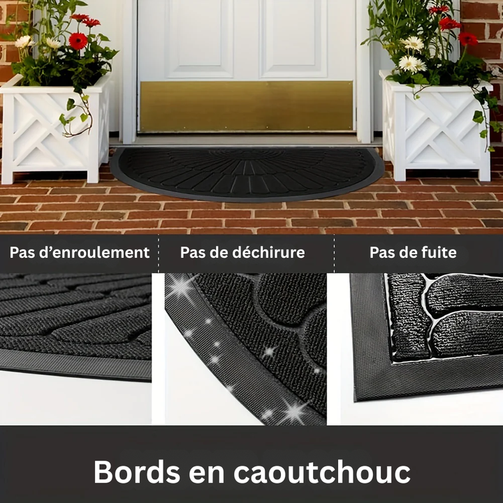 Tapis de porte demi-rond en caoutchouc, antidérapant, pour une propreté maximale des zones intérieures et extérieures.