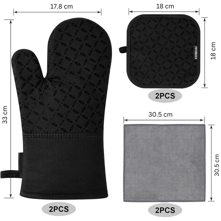 Cuisinez sans risque : set de 6 pièces gants de cuisine et maniques antidérapants, excellente protection.