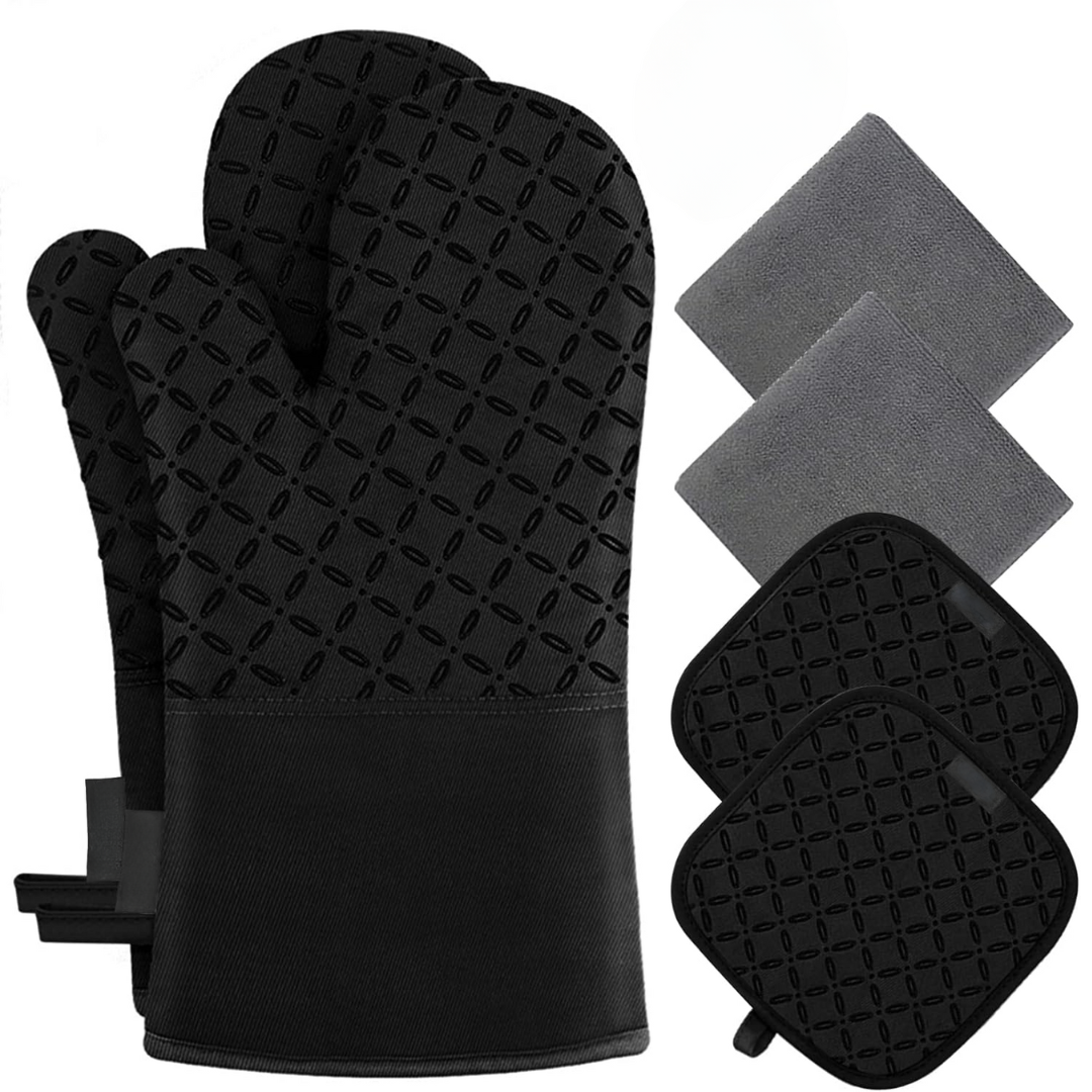 Sécurité en cuisine : set de gants de cuisine et maniques en silicone, protection chaleur pour cuisson.