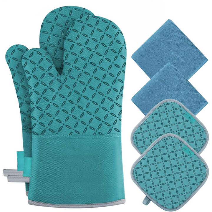 Kit de protection chaleur pour cuisine : set de gants de cuisine et maniques antidérapants pour four.
