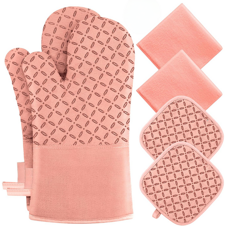 Cadeau cuisine parfait : set complet de gants de cuisine et maniques résistant à la chaleur et antidérapant.