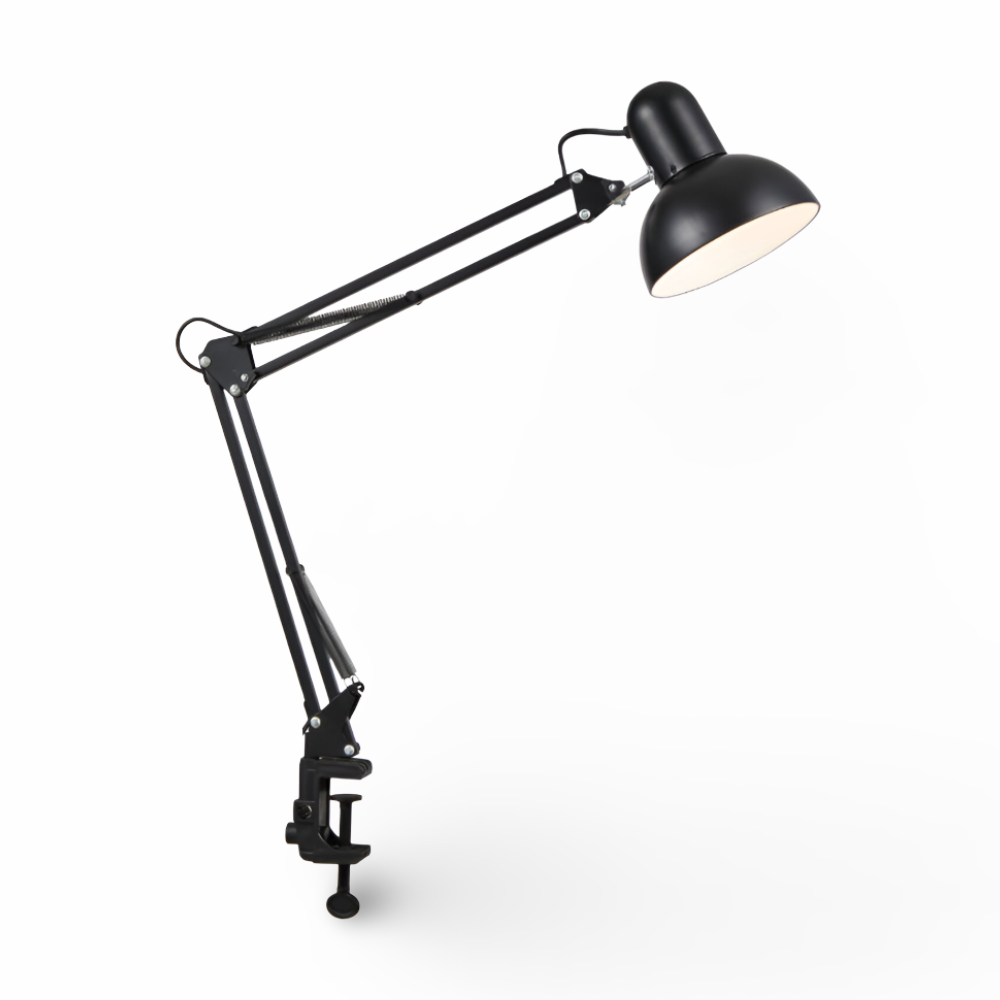 Lampe de bureau LED flexible à pince. Bras long réglable, idéal pour un éclairage moderne et personnalisé du travail.