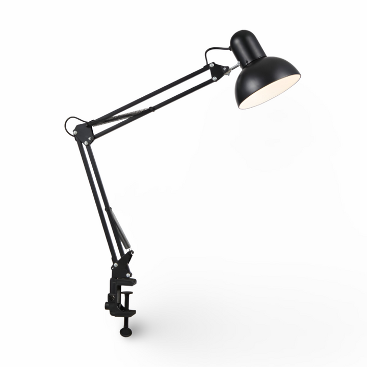 Lampe de bureau LED flexible à pince. Bras long réglable, idéal pour un éclairage moderne et personnalisé du travail.