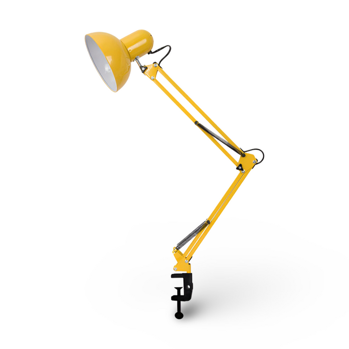 Lampe de bureau LED élégante et minimaliste avec pince. Bras long réglable pour un éclairage parfait.