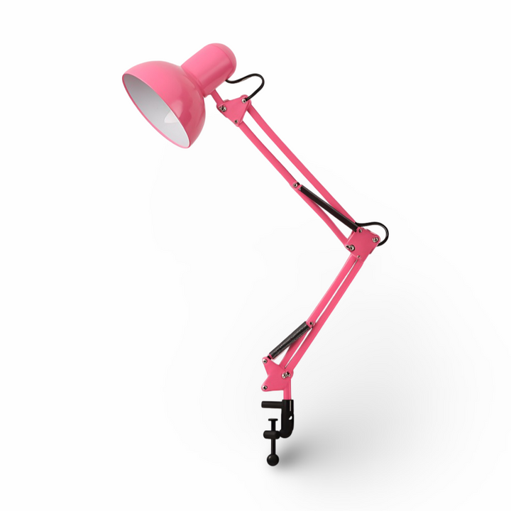 Lampe de bureau LED réglable à pince. Bras long et flexible, design moderne pour un éclairage optimal travail/lecture.