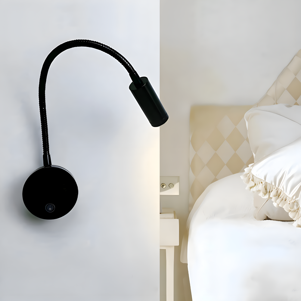Lampe murale LED moderne, col de cygne réglable, parfaite pour la lecture en chambre.