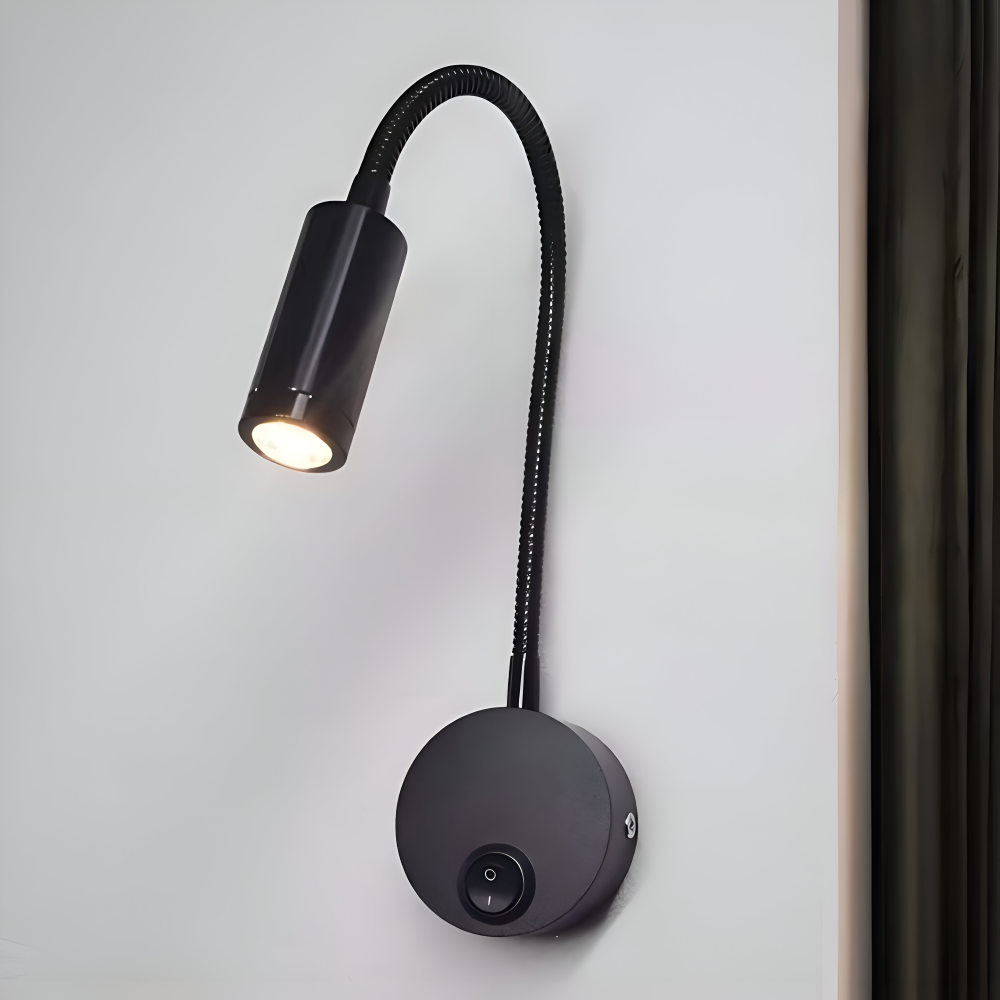 Lampe murale LED économique, bras col de cygne réglable, parfaite pour la chambre.