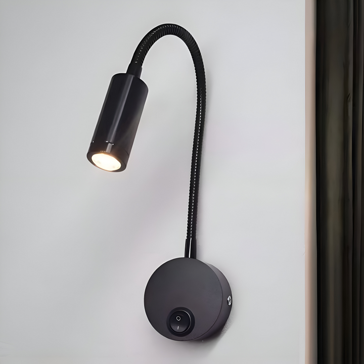Lampe murale LED économique, bras col de cygne réglable, parfaite pour la chambre.