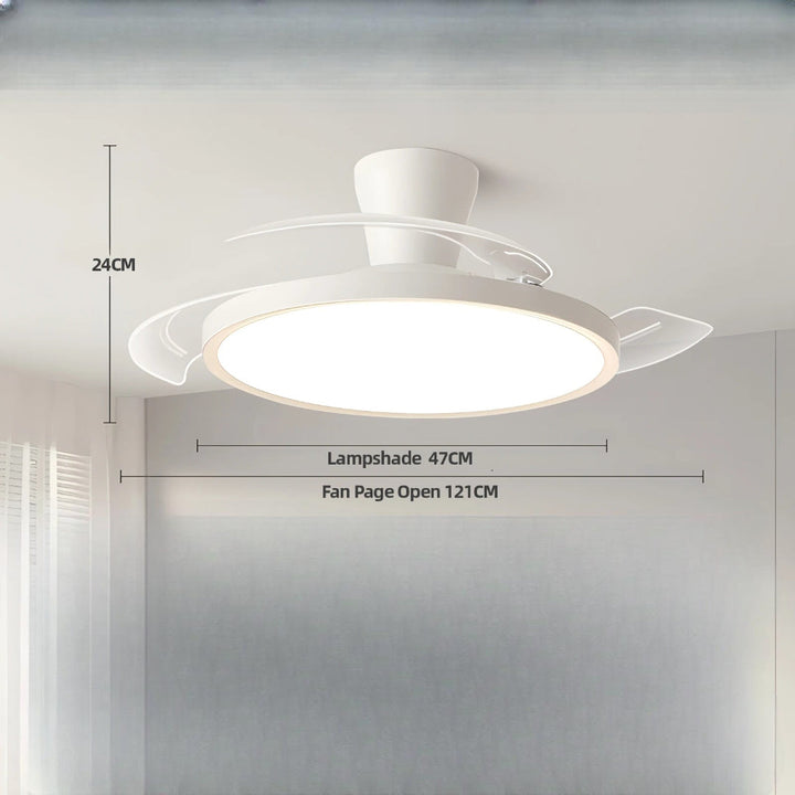 Éclairage LED dimmable intégré au ventilateur de plafond. Lumière ajustable pour confort et ambiance maison.