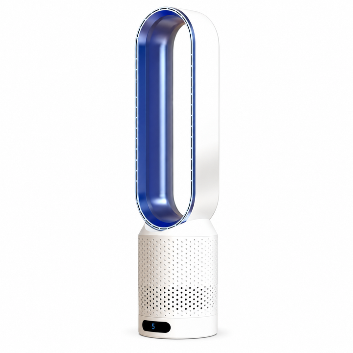 Ventilateur tour sans pales pour un bureau paisible ou une chambre fraîche. Design et performance silencieuse.