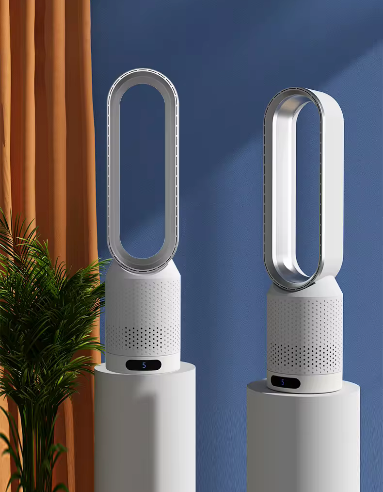 Ventilateur tour sans pales, silencieux. Rafraîchit maison et bureau avec élégance et une ventilation douce.
