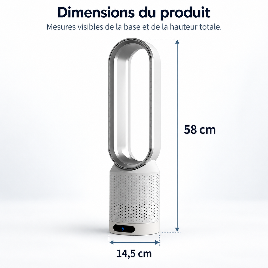 Ventilateur colonne moderne, technologie sans hélice. Apporte fraîcheur et design à votre intérieur, silencieux.