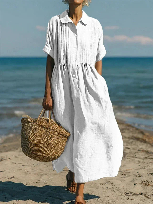 Robe chemise fluide en coton pour femme, style décontracté d'été, boutonnée, légère et confortable.