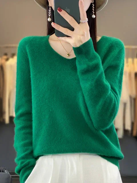 Pull femme élégant en tricot à manches longues, confortable pour automne/hiver.