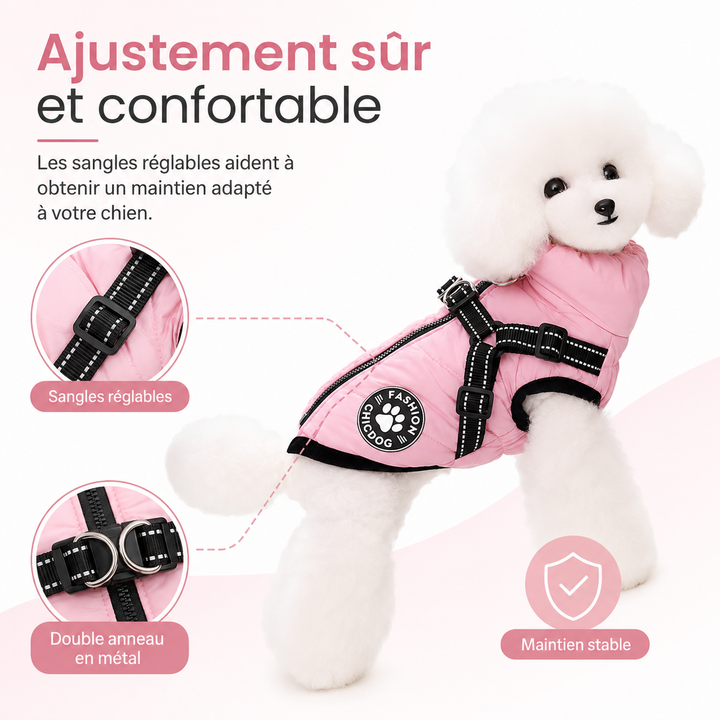 Harnais et manteau chien tout-en-un, imperméable, parfait pour toutes les météos.