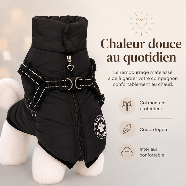 Manteau chien hiver imperméable, harnais intégré pour protection optimale contre le froid.