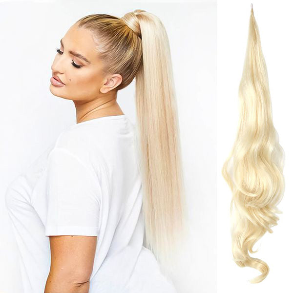 Queue de cheval volumineuse clip-in pour femmes. Volume instantané, style facile et élégant en quelques secondes.