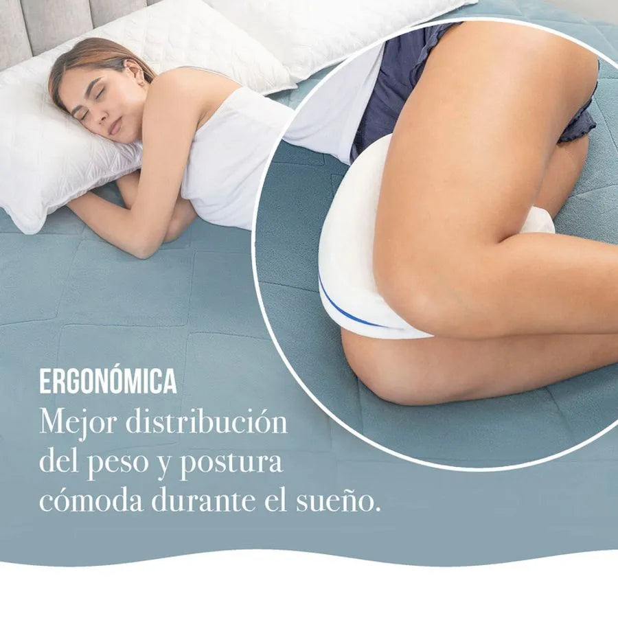Coussin thérapeutique pour jambes, assurant un sommeil réparateur en réduisant la pression sur les hanches et genoux.
